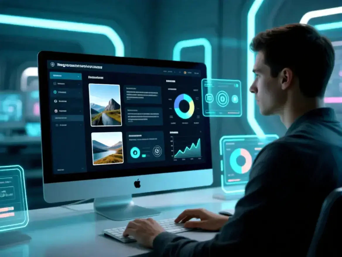 AI Image Describer tool interface showing image to text conversion and automatic image description generation